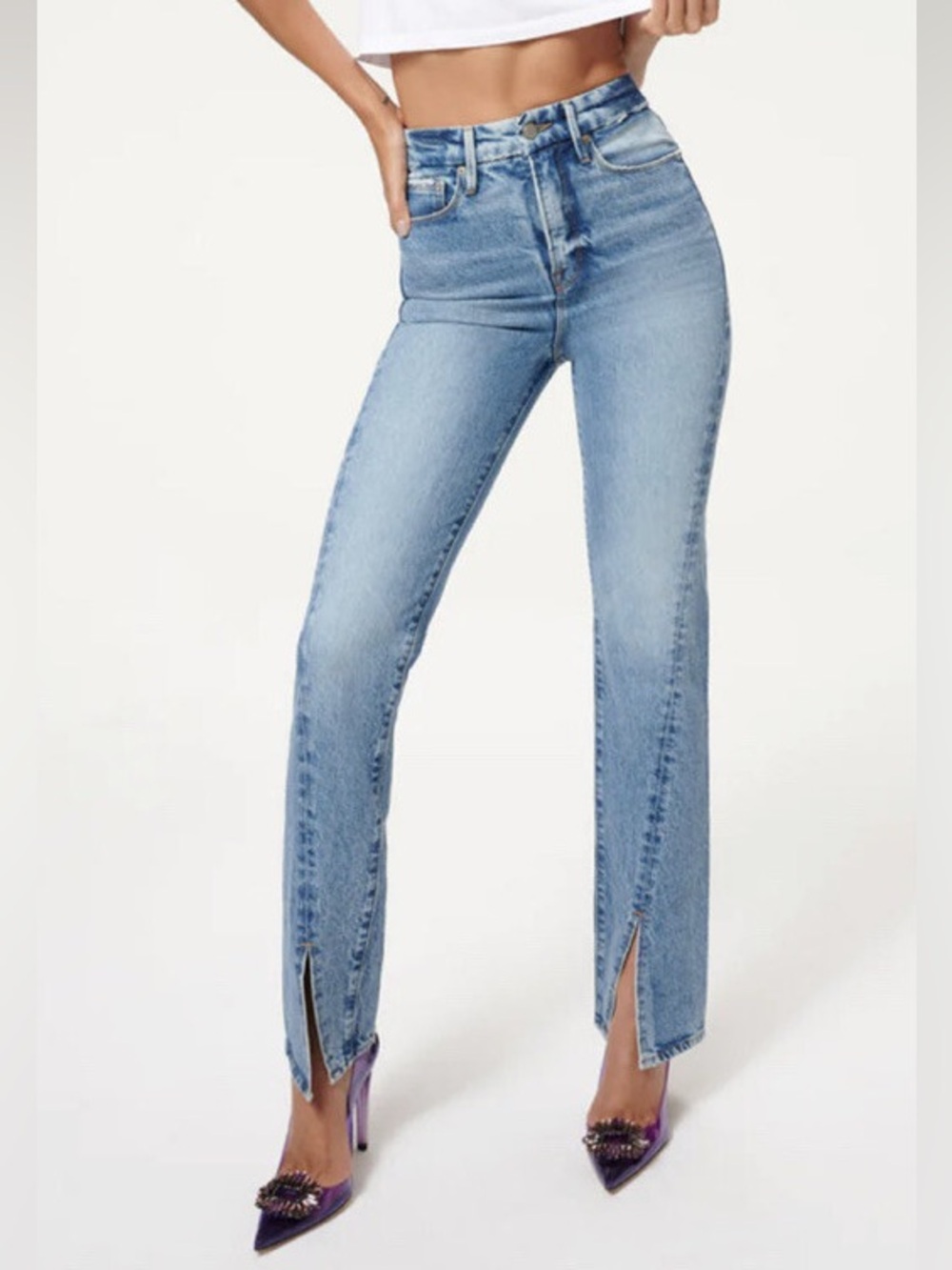 NWT Good American GOOD BOY Twisted Slit Curvy Jeans
